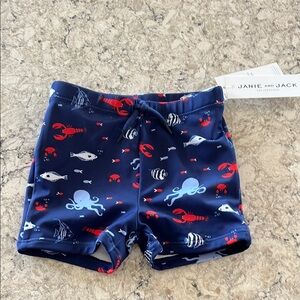 Janie and Jack Blue Swim Shorts with Sea Life, Size 18-24 Months, NWT